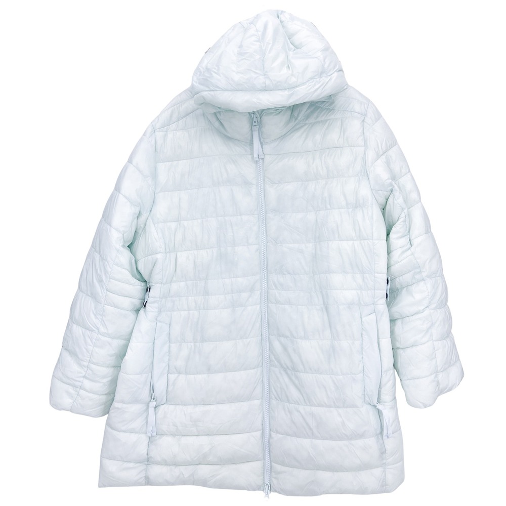SwissTech Light Blue Green Puffer Jacket 2X Hooded Quilted Full Zip Snap Vents